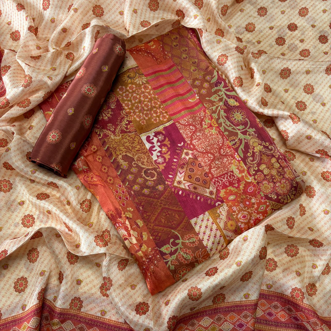 Premium Gajji Silk Printed Unstitched Suit Set | GT1950-2
