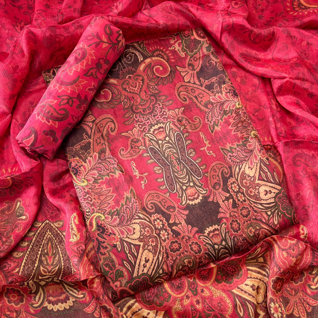 Premium Gajji Silk Printed Unstitched Suit Set | GT1950-3