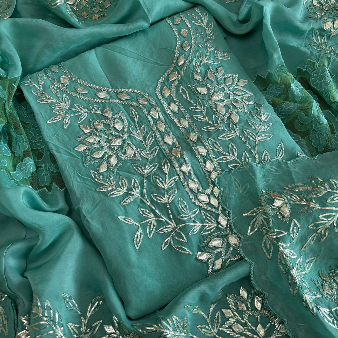 Premium Organza Silk Gota Patti Work Unstitched Suit Set | UN3032-A4