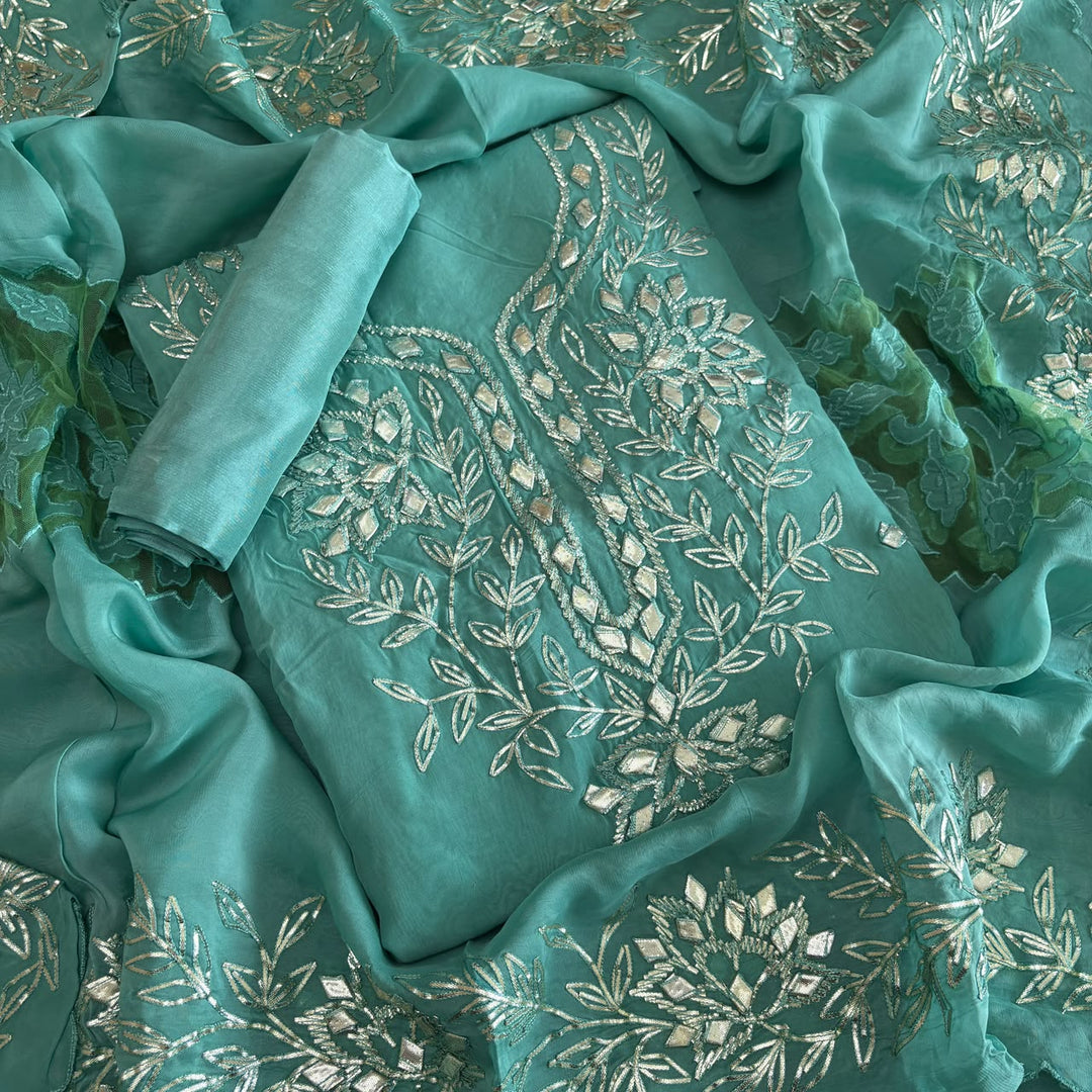 Premium Organza Silk Gota Patti Work Unstitched Suit Set | UN3032-A4
