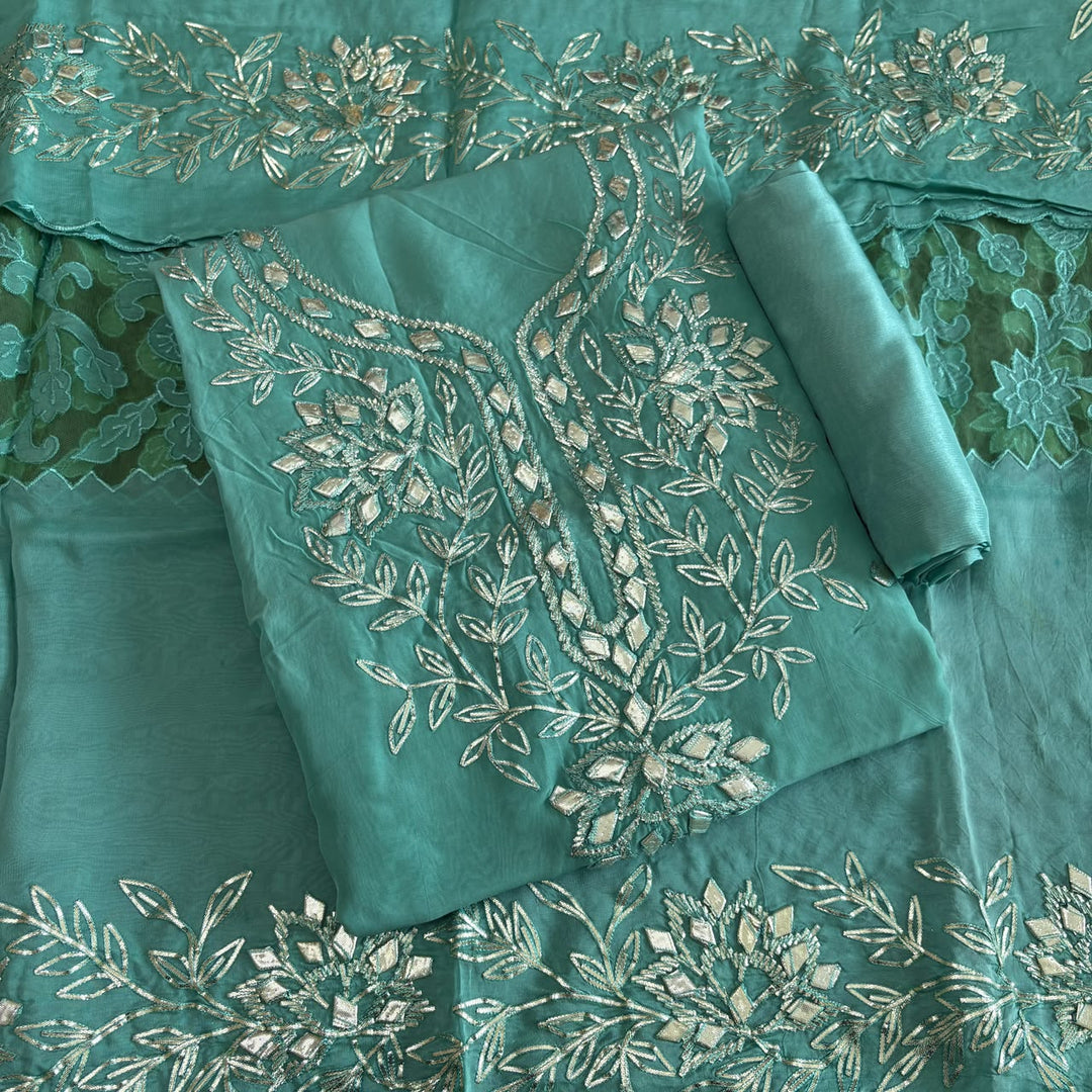 Premium Organza Silk Gota Patti Work Unstitched Suit Set | UN3032-A4