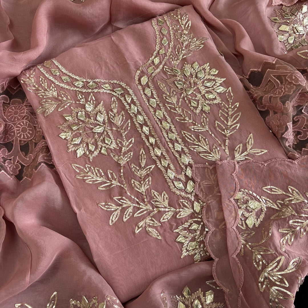 Premium Organza Silk Gota Patti Work Unstitched Suit Set | UN3032-A3