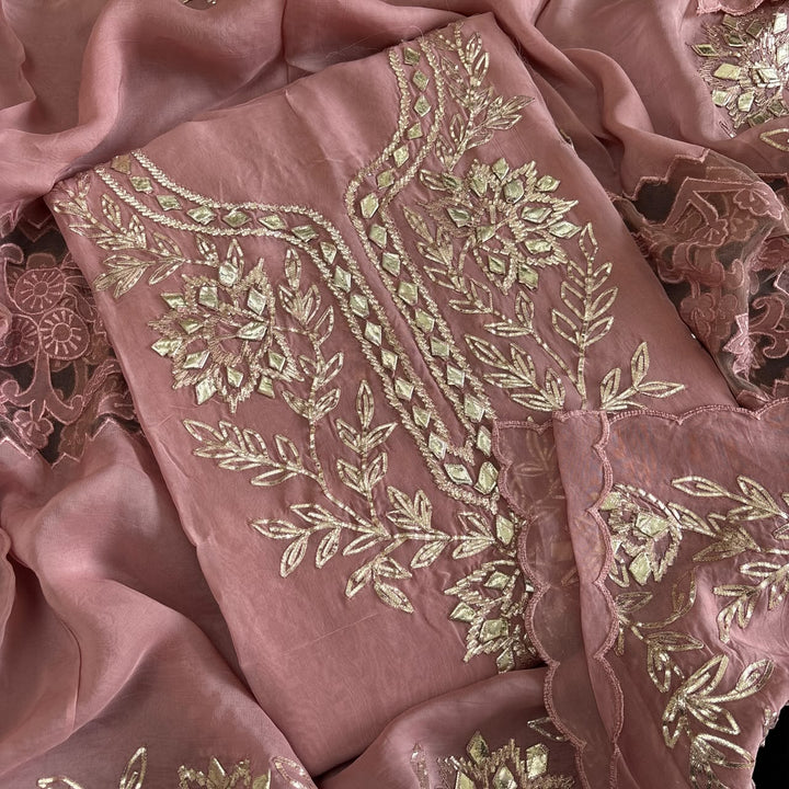 Premium Organza Silk Gota Patti Work Unstitched Suit Set | UN3032-A3