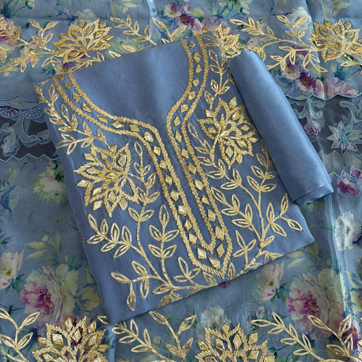 Premium Organza Silk Gota Patti Work Unstitched Suit Set | UN3032-A2