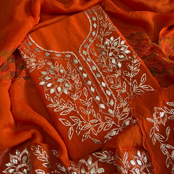 Premium Organza Silk Gota Patti Work Unstitched Suit Set | UN3032-A1