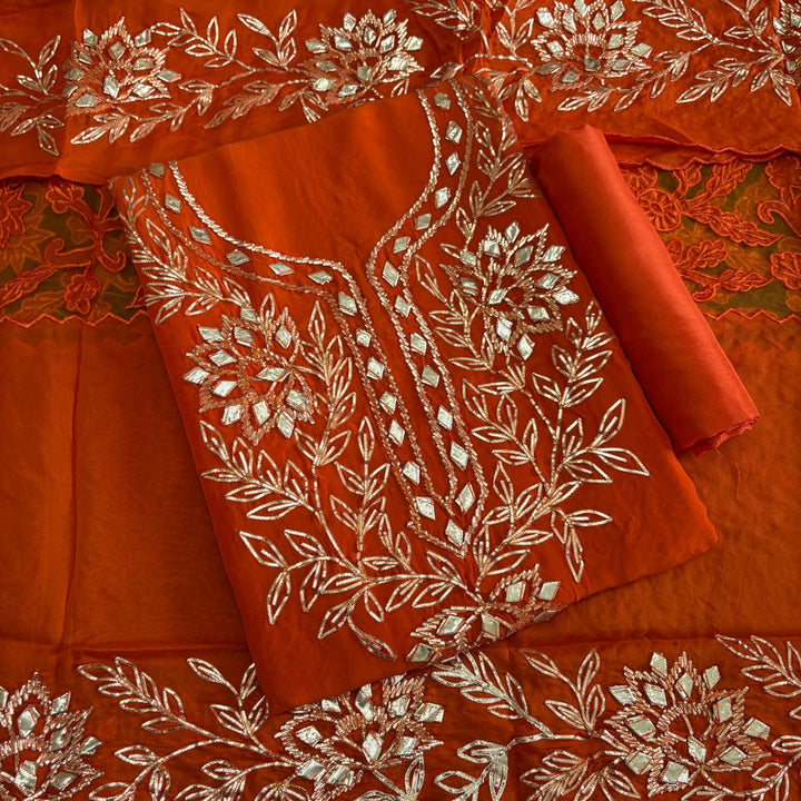 Premium Organza Silk Gota Patti Work Unstitched Suit Set | UN3032-A1