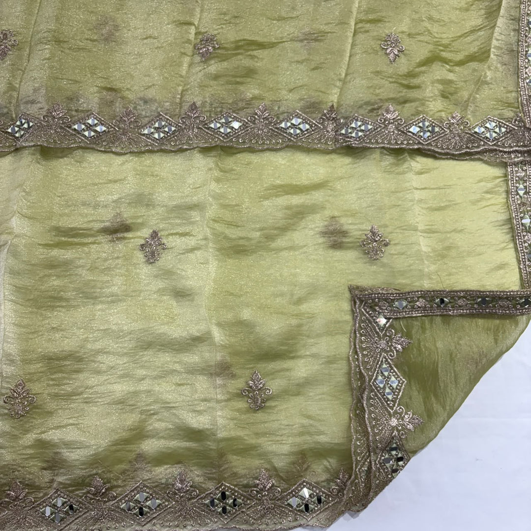 Premium Crush Tissue Zari and Mirror Work Unstitched Suit Set | LF8754-1
