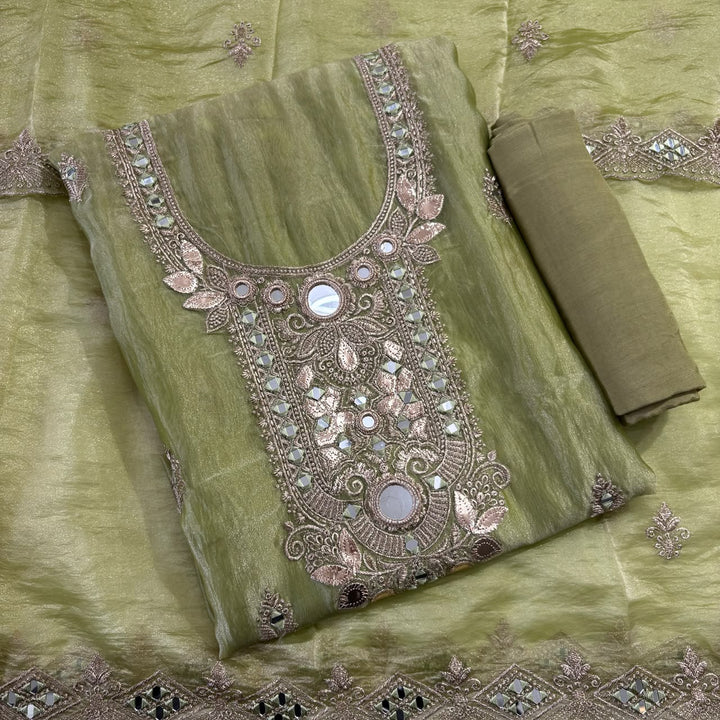 Premium Crush Tissue Zari and Mirror Work Unstitched Suit Set | LF8754-1
