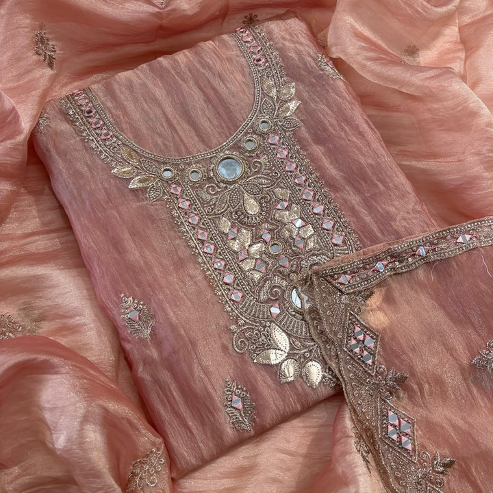 Premium Crush Tissue Zari and Mirror Work Unstitched Suit Set | LF8754-2
