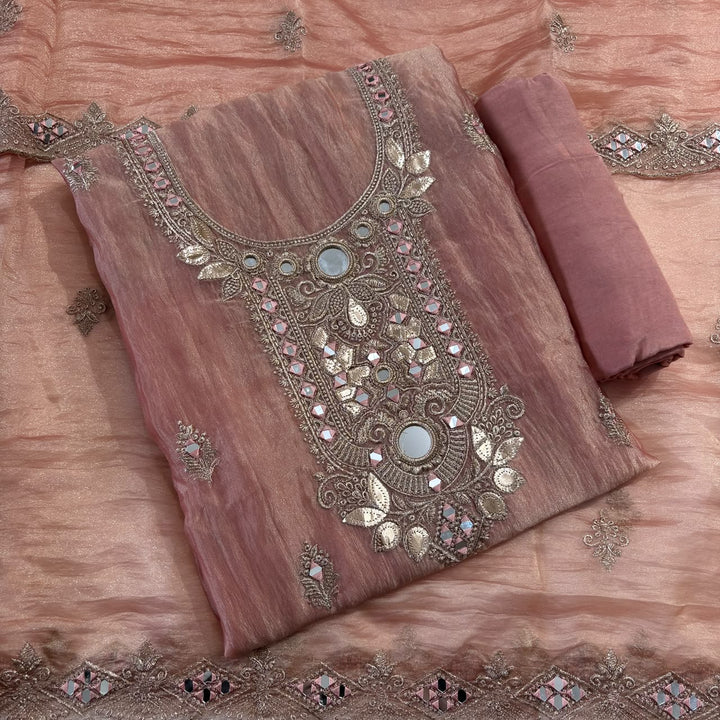 Premium Crush Tissue Zari and Mirror Work Unstitched Suit Set | LF8754-2