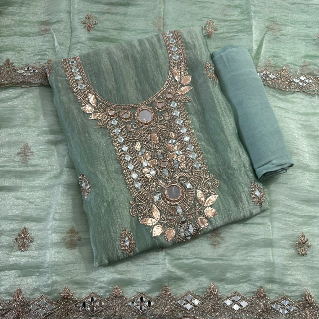 Premium Crush Tissue Zari and Mirror Work Unstitched Suit Set | LF8754-3