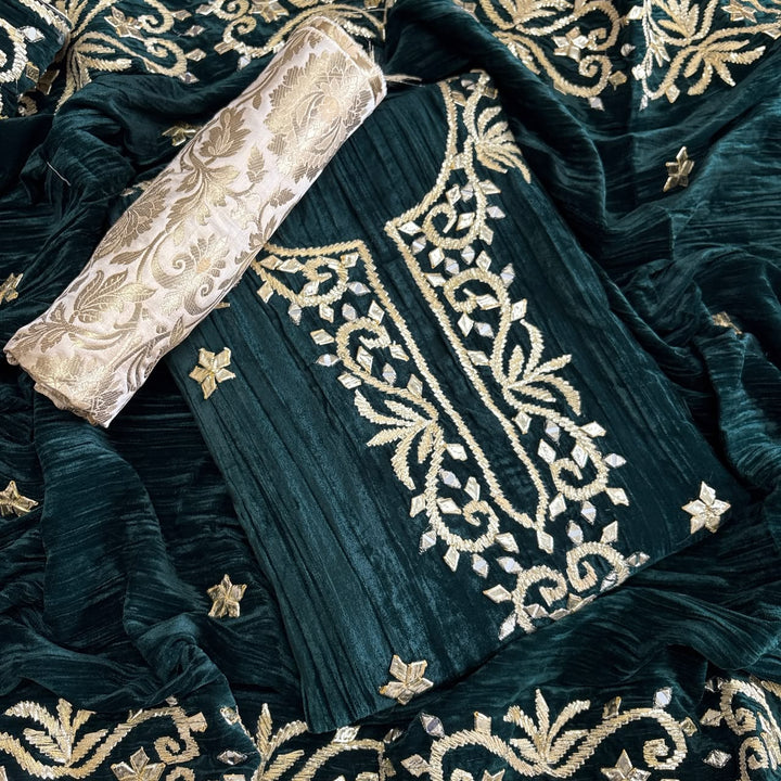 Premium Velvet Gota Patti Mirror Work Suit Set | Unstitched Designer Suit for Women-RT5001-02
