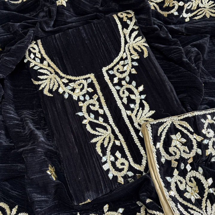Premium Velvet Gota Patti Mirror Work Suit Set | Unstitched Designer Suit for Women-RT5001-03