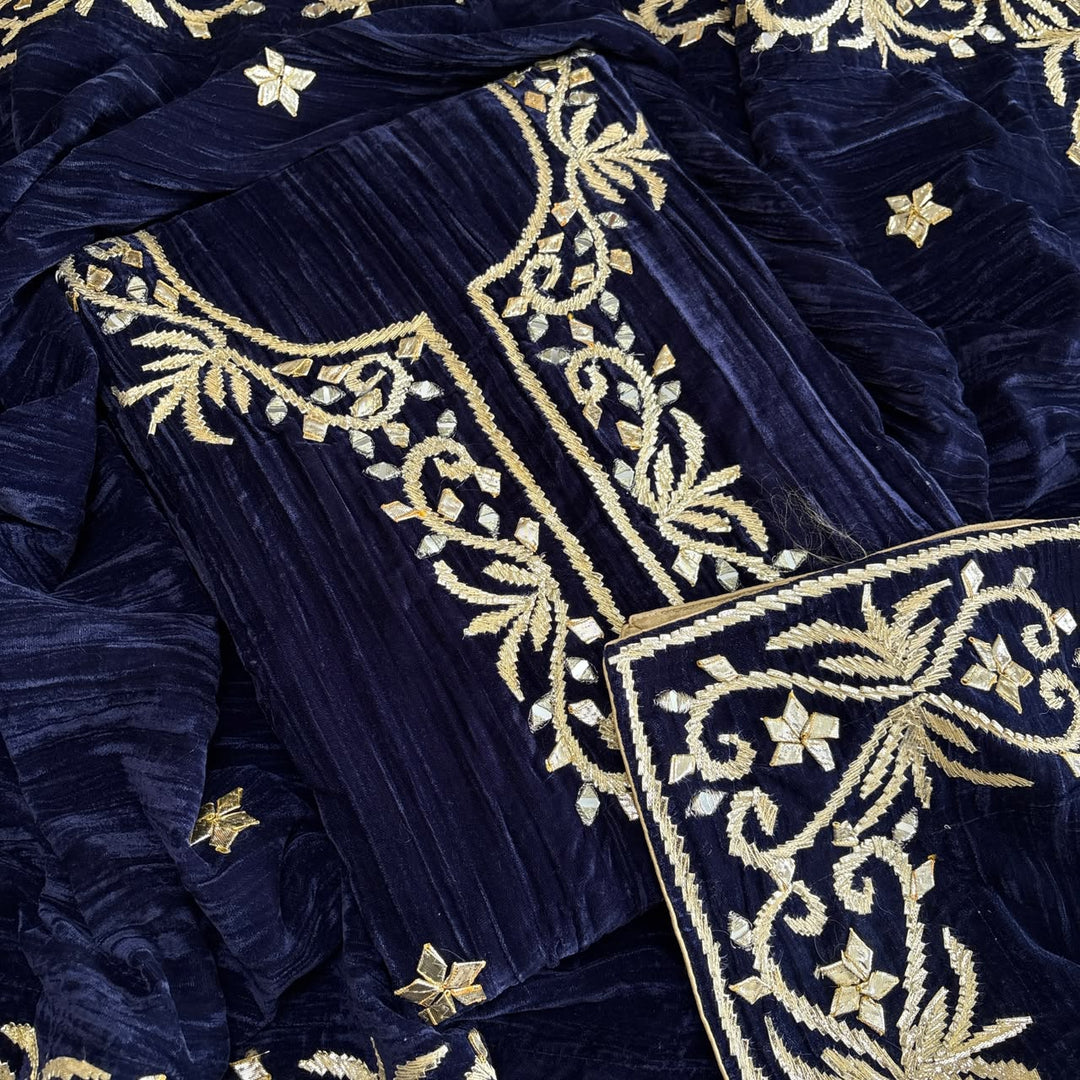 Premium Velvet Gota Patti Mirror Work Suit Set | Unstitched Designer Suit for Women-RT5001-04
