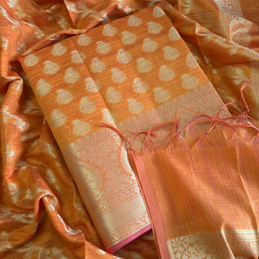 Premium Banarasi Butti Chanderi Unstitched Suit Set-HAB101-A
