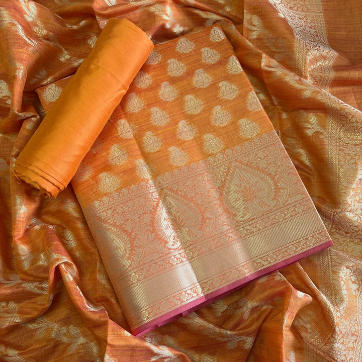 Premium Banarasi Butti Chanderi Unstitched Suit Set-HAB101-A