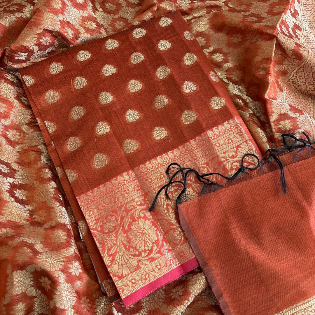 Premium Banarasi Butti Chanderi Unstitched Suit Set-HAB101-C