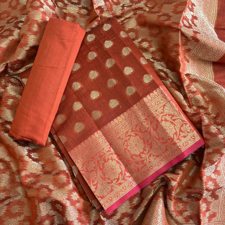 Premium Banarasi Butti Chanderi Unstitched Suit Set-HAB101-C