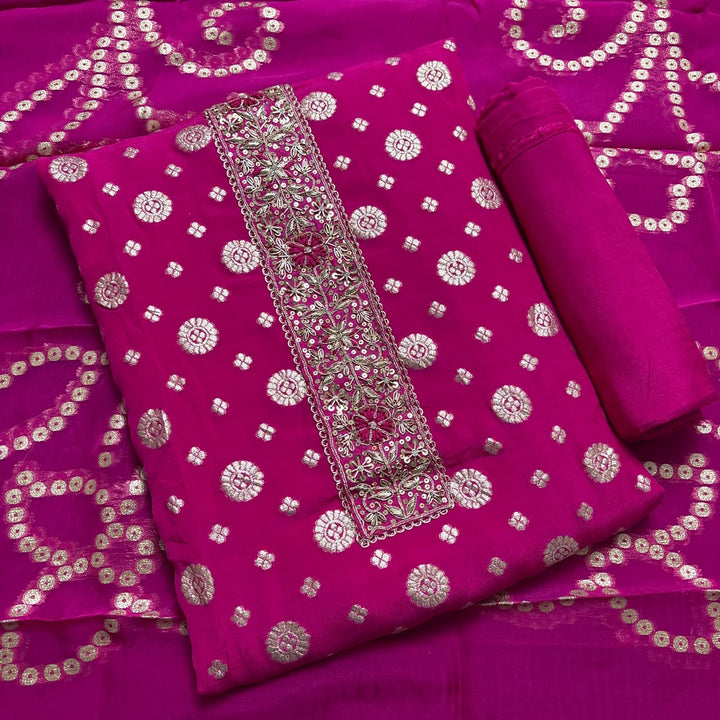 Premium Chinon Crepe Banarasi Dabka Work Unstitched Suit Set | HGT2541-1