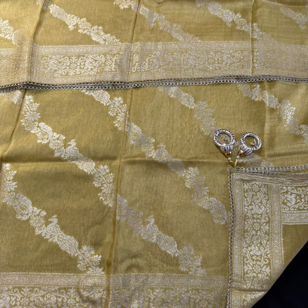 Premium Chanderi Hand Dabka Work Unstitched Suit Set | CH5364-1