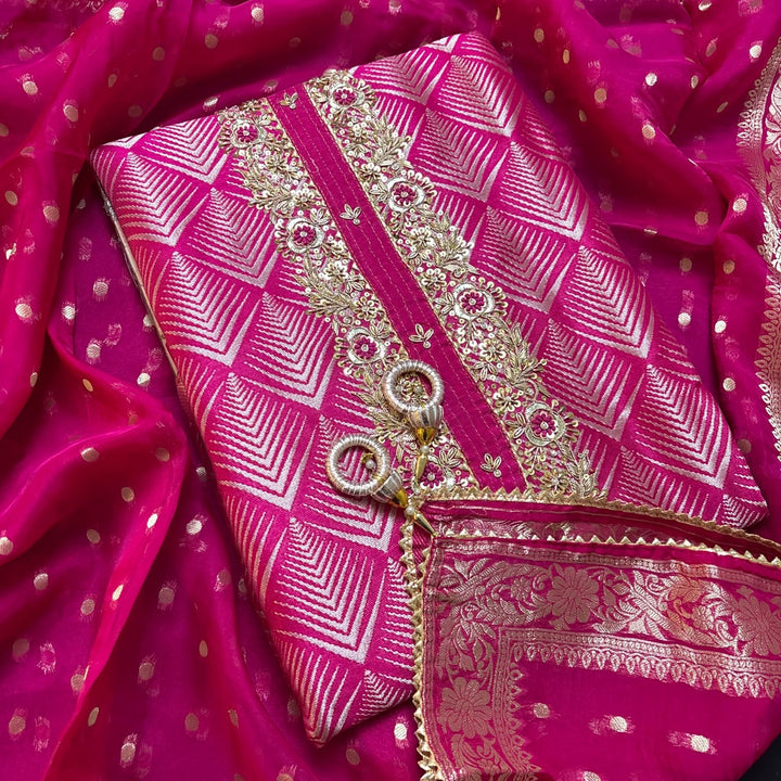 Premium Tanchui Banarasi Weave Unstitched Suit Set-HGT2476-A1