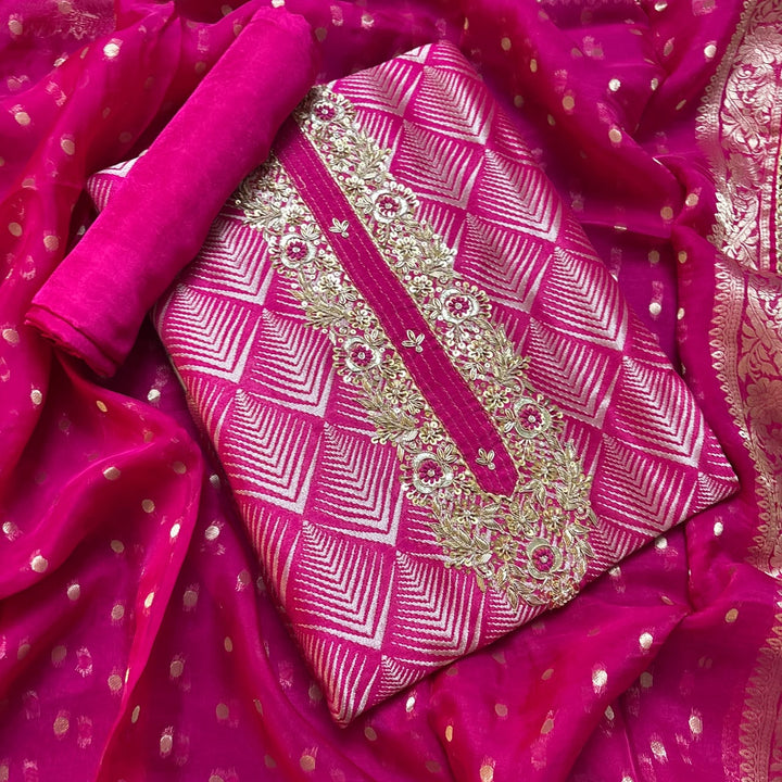 Premium Tanchui Banarasi Weave Unstitched Suit Set-HGT2476-A1