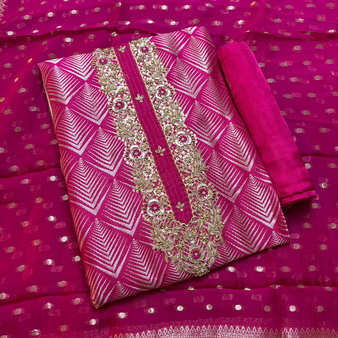 Premium Tanchui Banarasi Weave Unstitched Suit Set-HGT2476-A1
