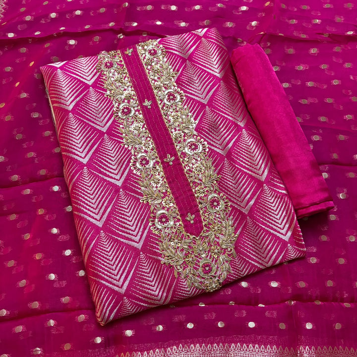 Premium Tanchui Banarasi Weave Unstitched Suit Set-HGT2476-A1