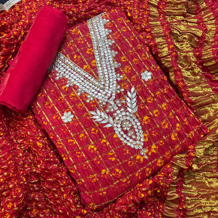 Premium Ghatchola Silk Gota Patti Work Unstitched Suit Set-HGT2727-A1
