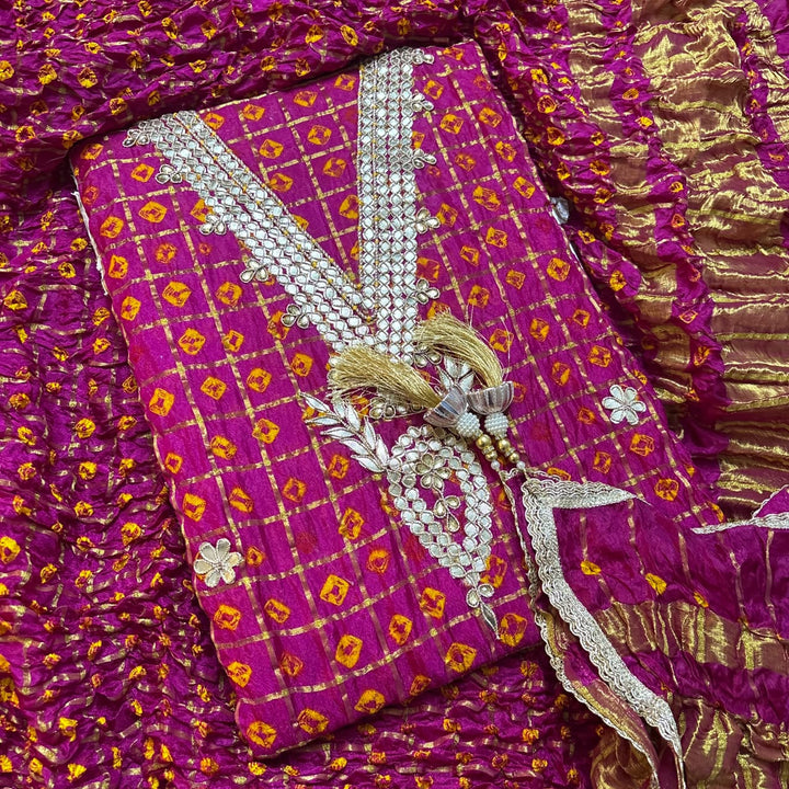 Premium Ghatchola Silk Gota Patti Work Unstitched Suit Set-HGT2727-A3