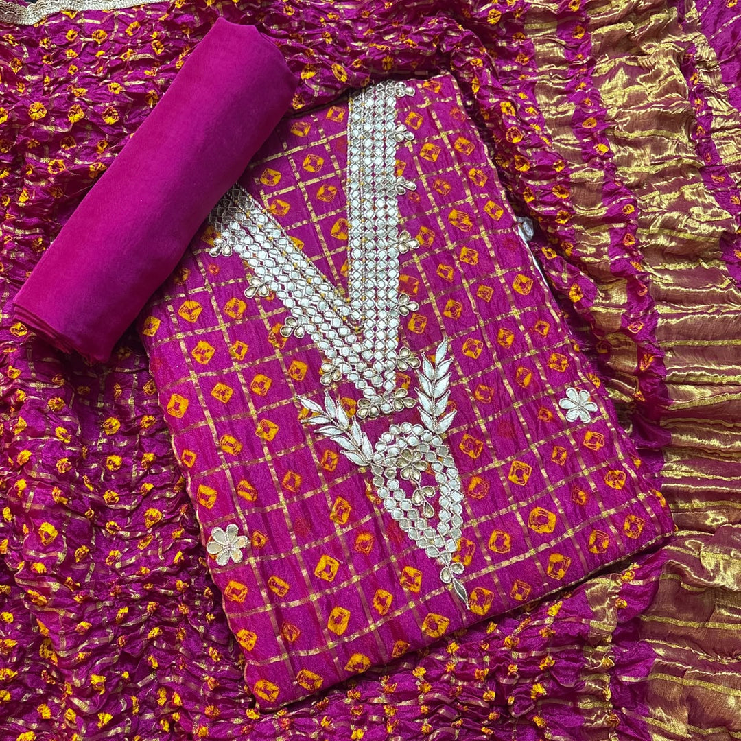 Premium Ghatchola Silk Gota Patti Work Unstitched Suit Set-HGT2727-A3