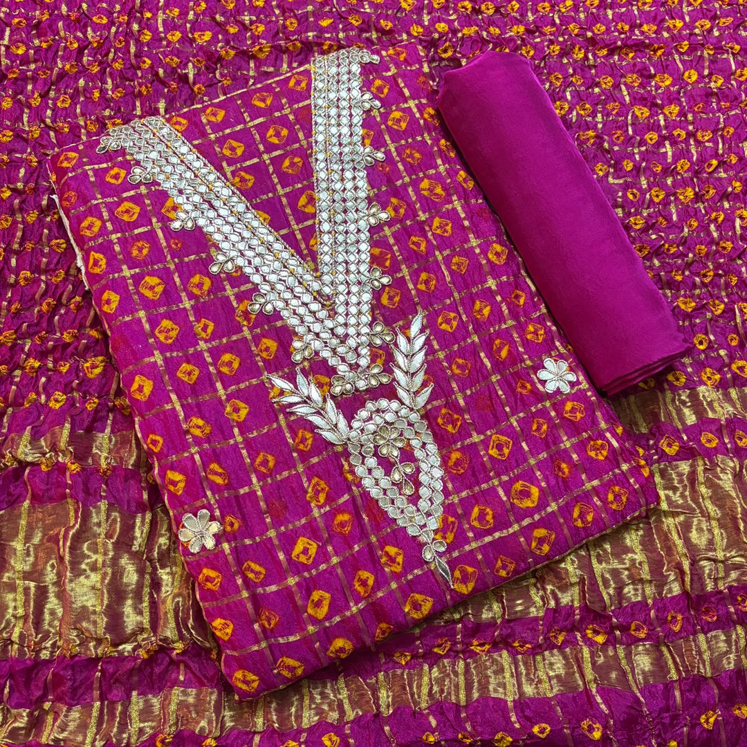 Premium Ghatchola Silk Gota Patti Work Unstitched Suit Set-HGT2727-A3