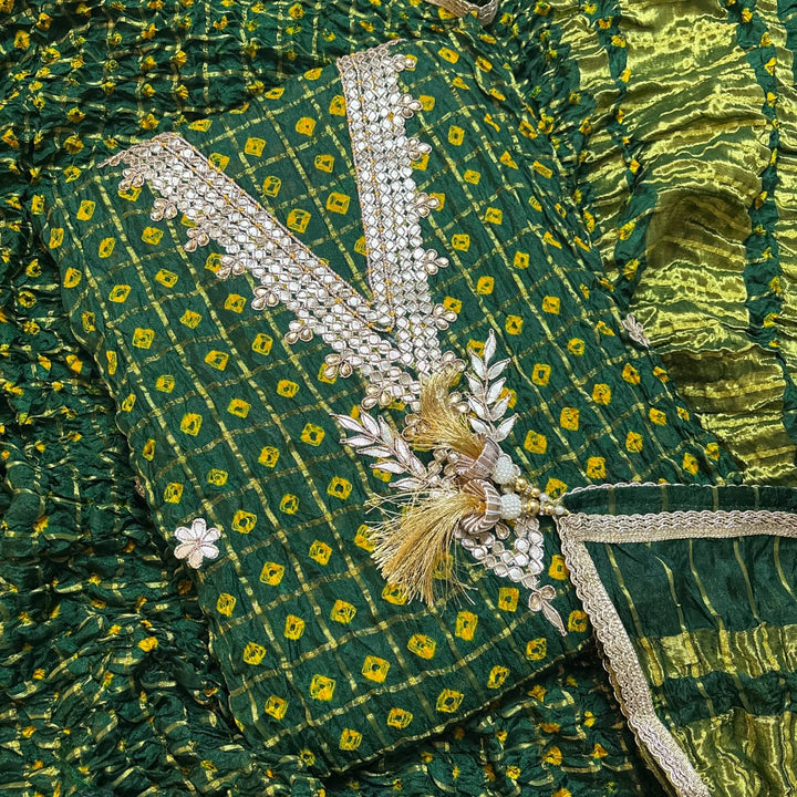 Premium Ghatchola Silk Gota Patti Work Unstitched Suit Set-HGT2727-A2