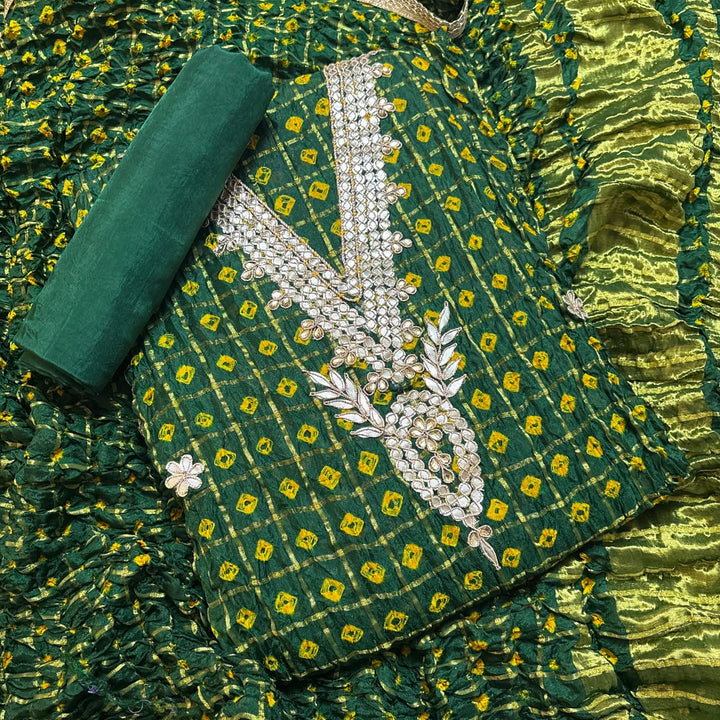 Premium Ghatchola Silk Gota Patti Work Unstitched Suit Set-HGT2727-A2