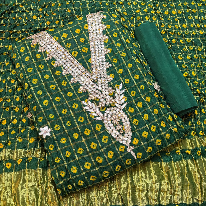 Premium Ghatchola Silk Gota Patti Work Unstitched Suit Set-HGT2727-A2