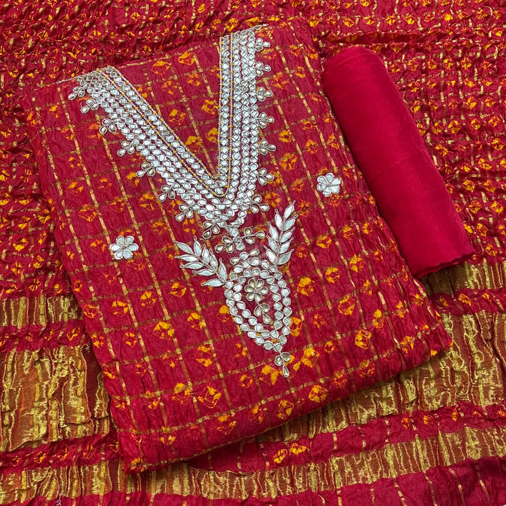 Premium Ghatchola Silk Gota Patti Work Unstitched Suit Set-HGT2727-A1