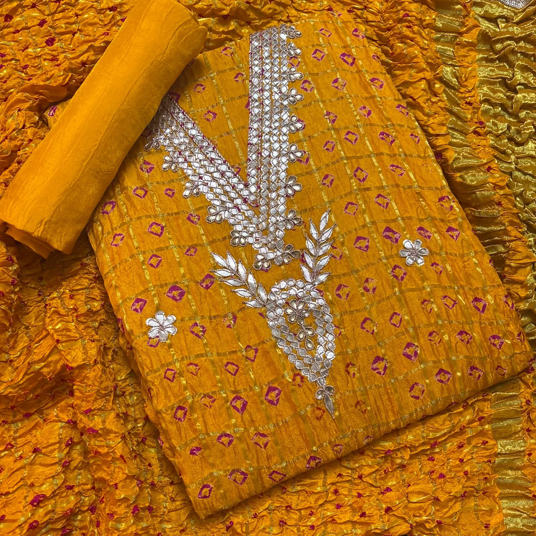 Premium Ghatchola Silk Gota Patti Work Unstitched Suit Set-HGT2727-A