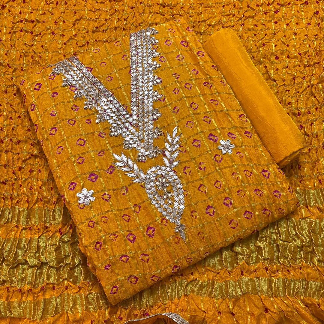 Premium Ghatchola Silk Gota Patti Work Unstitched Suit Set-HGT2727-A
