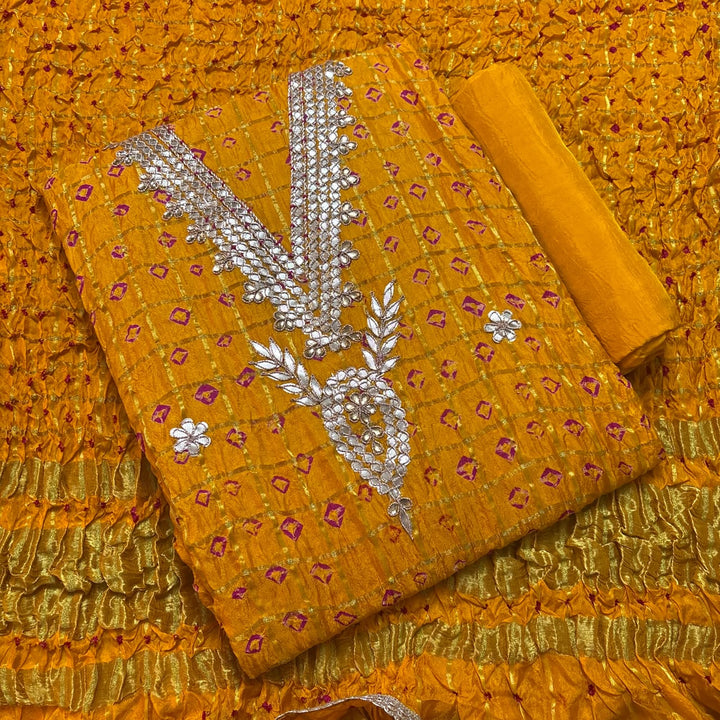 Premium Ghatchola Silk Gota Patti Work Unstitched Suit Set-HGT2727-A