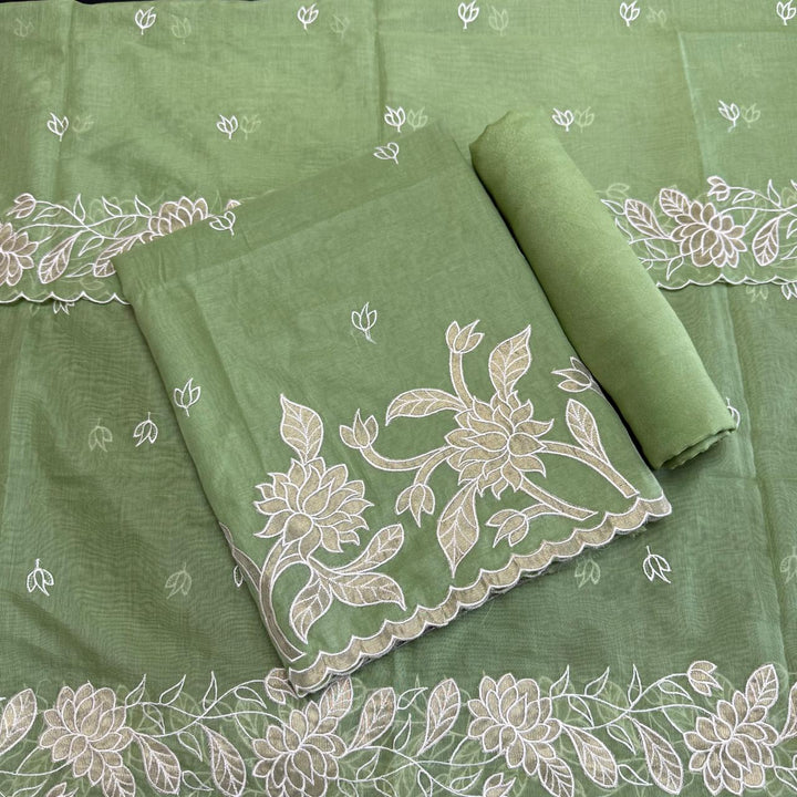 Pure Mal Chanderi Unstitched Suit with Elegant Applique Work ASJ018-A