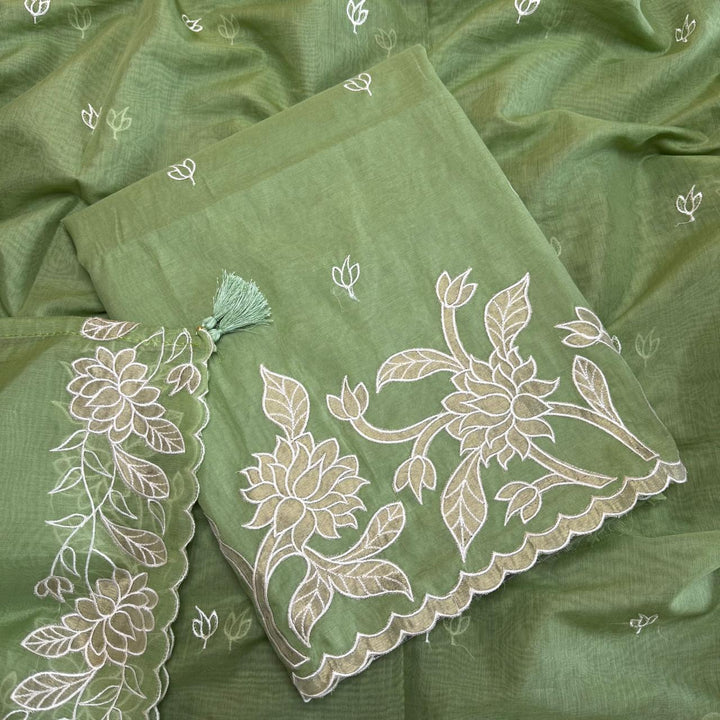 Pure Mal Chanderi Unstitched Suit with Elegant Applique Work ASJ018-A