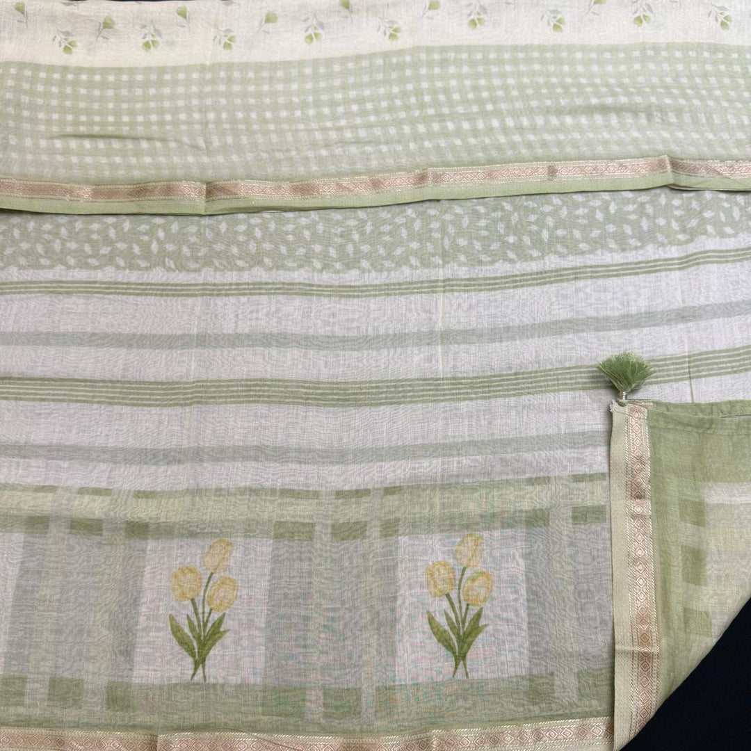 Premium Mal Chanderi Self Print & Floral Print Unstitched Suit Set-CW1381-01