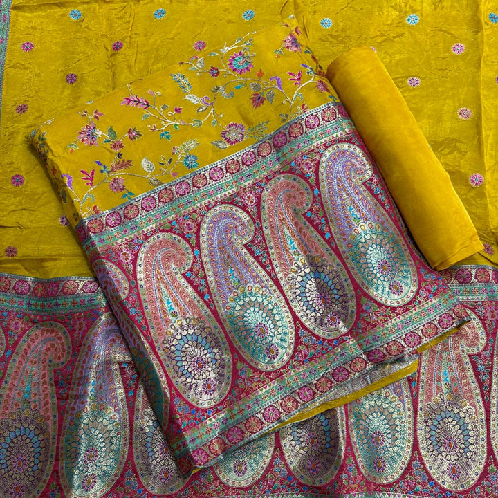Premium Dola Silk Banarasi Meena Zari Work Unstitched Suit Set-ECE1991-A1
