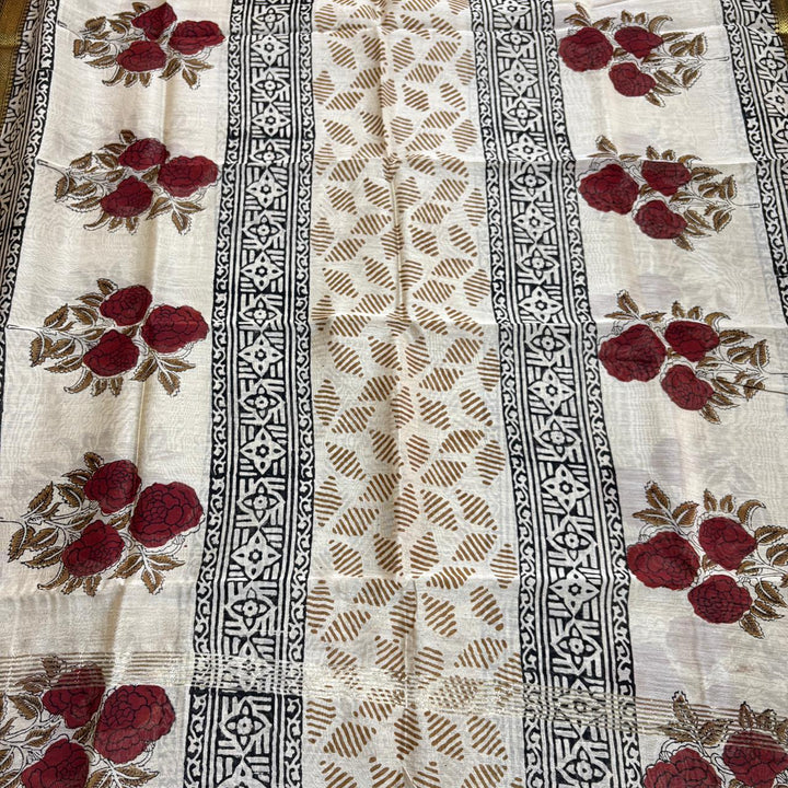 Elegant Chanderi Cotton Printed Unstitched Suit Set-N58001-B
