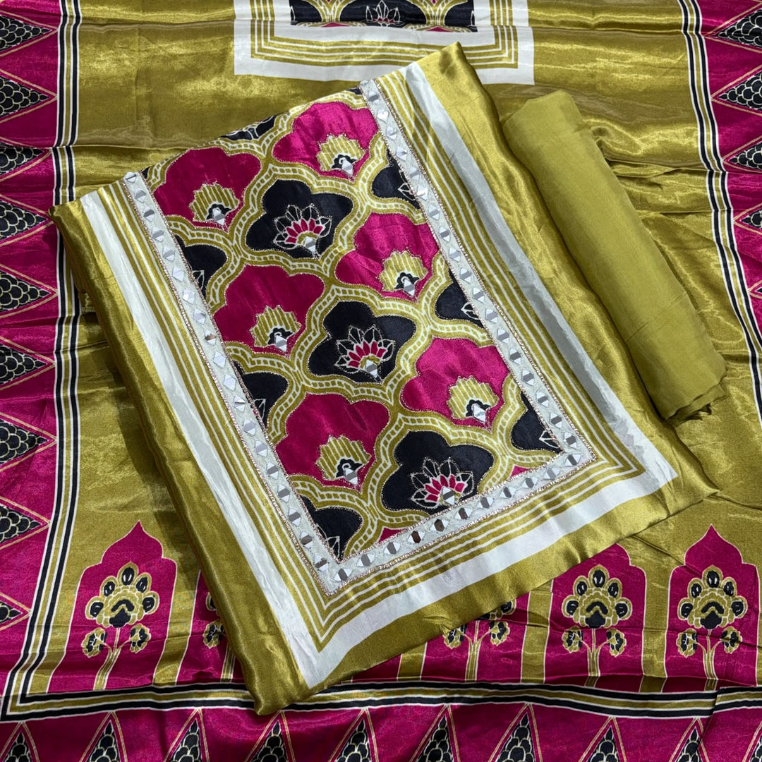 Premium Satin Crepe Unstitched Suit Set-KF5515