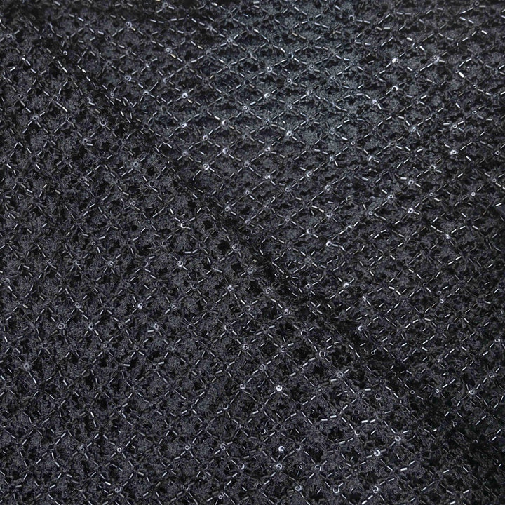 Raven Black Imported Net Fabric with Cutdana Embroidery