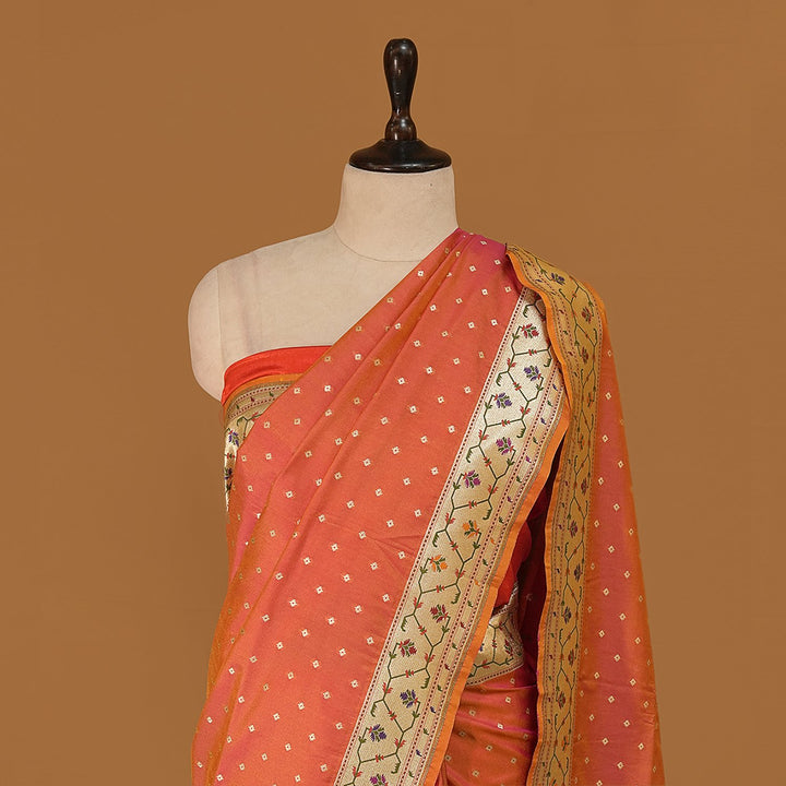 Shocking Orange Cross Colour Banarasi Silk Saree