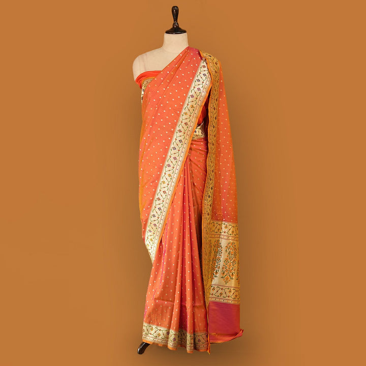 Shocking Orange Cross Colour Banarasi Silk Saree