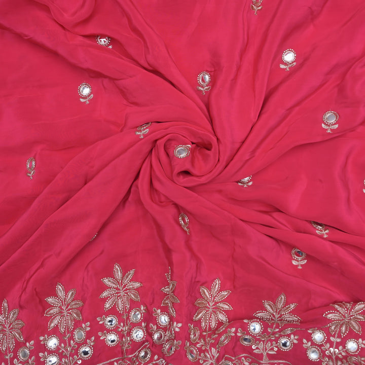 Magenta Crepe Fabric with Zari & Mirrorwork Embroidery