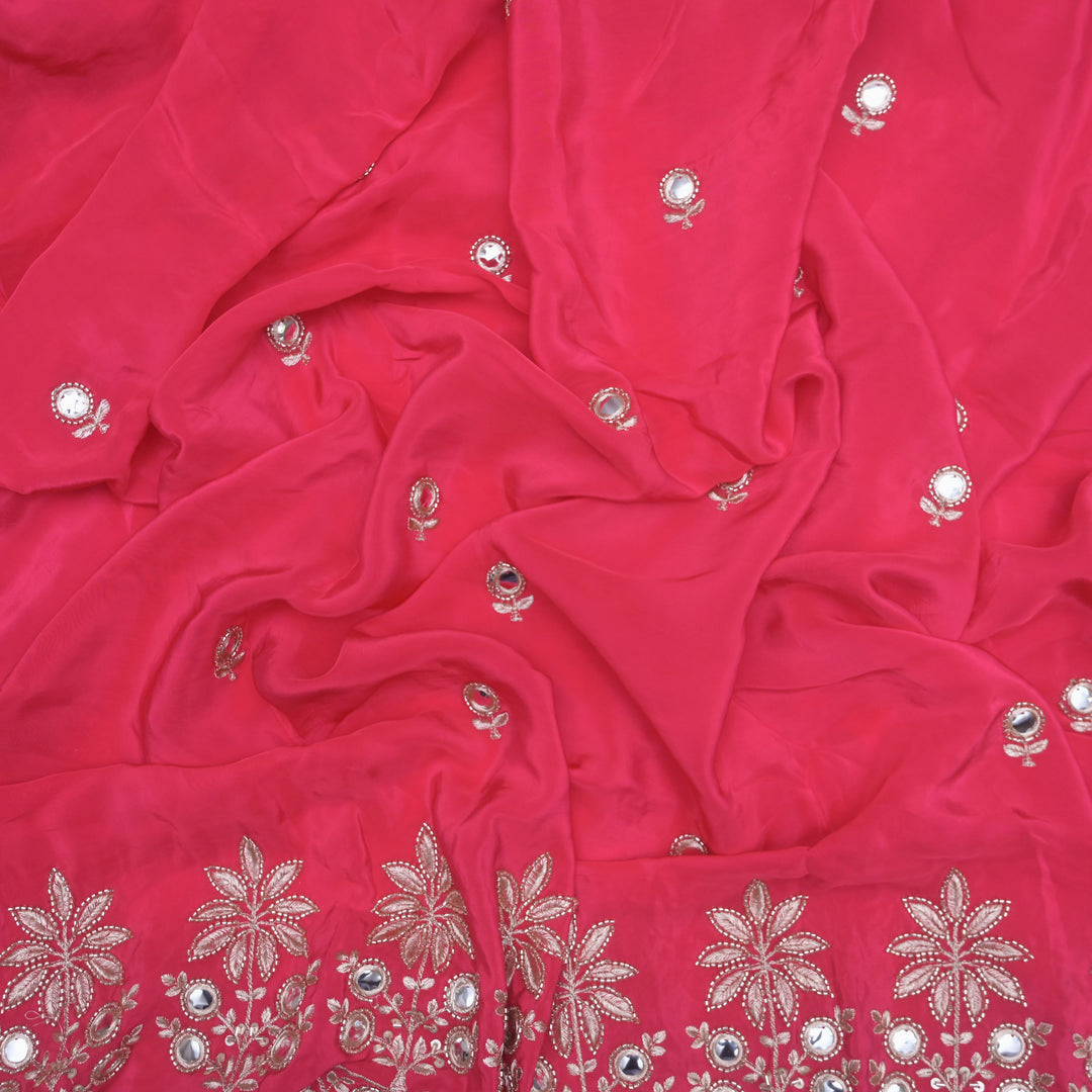 Magenta Crepe Fabric with Zari & Mirrorwork Embroidery